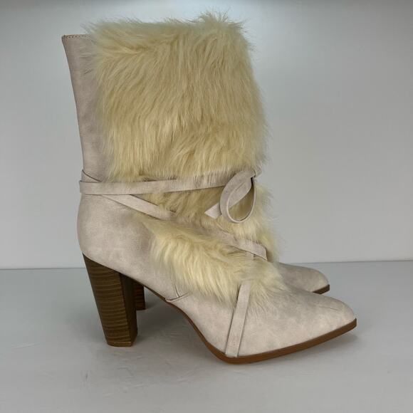 Penny Loves Kenny Aper Boots Vegan Leather Faux Fur Mid Calf Bow Womens Size 9 - Picture 7 of 11